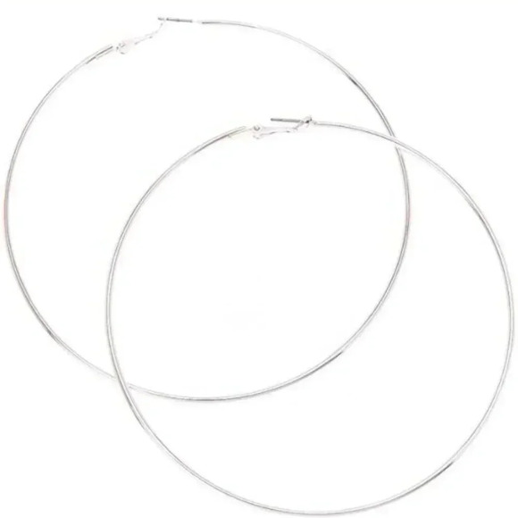 Oversized 4" Silver Hoop Earrings   JM15 - Picture 1 of 1